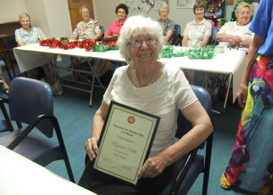 Mighty effort: Marj Kable at the time she was presented with a life membership certificate for her hospital auxiliary work in 2017.
