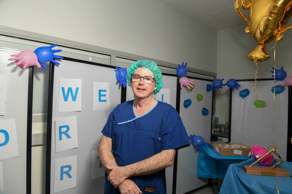 Decorations festooned the room as Gerard Fogarty was farewelled by Albury Wodonga Health colleagues. Picture by Tara Trewhella 
