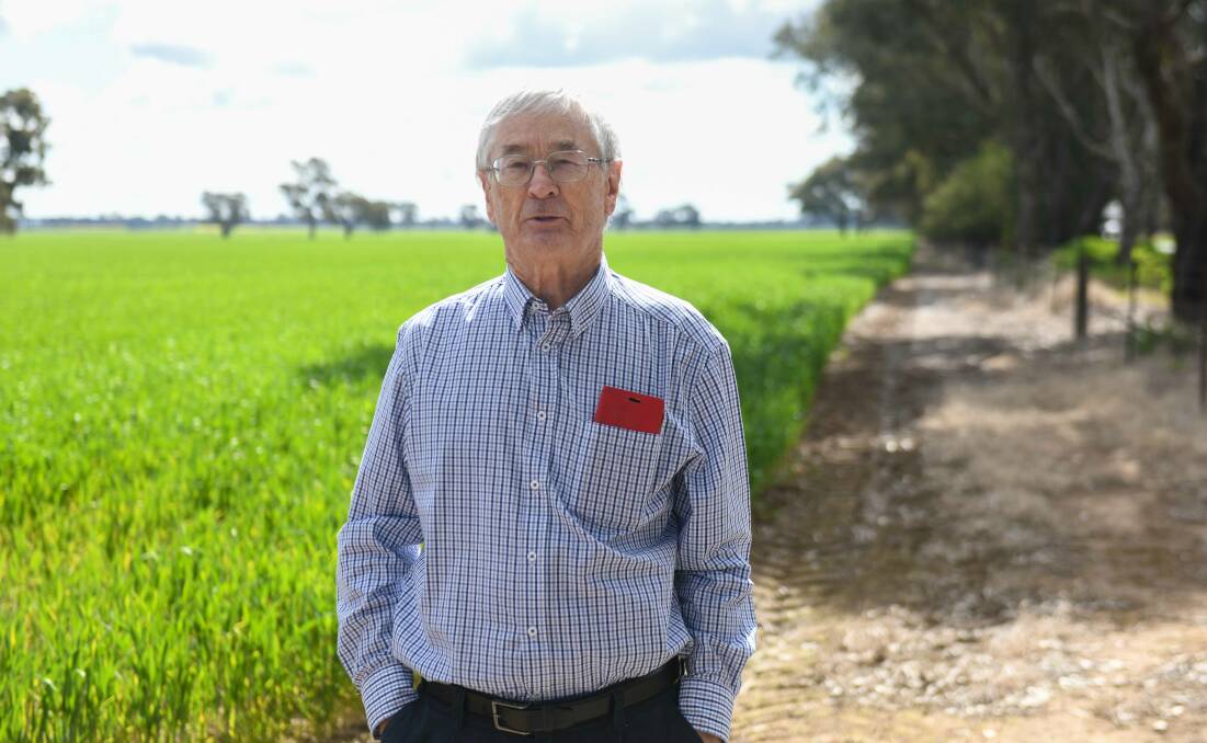 Entrepreneur Dick Smith in the paddock where pioneer aviators made a dramatic landing that saw their plane flip after touching down. Picture by Tara Trewhella 