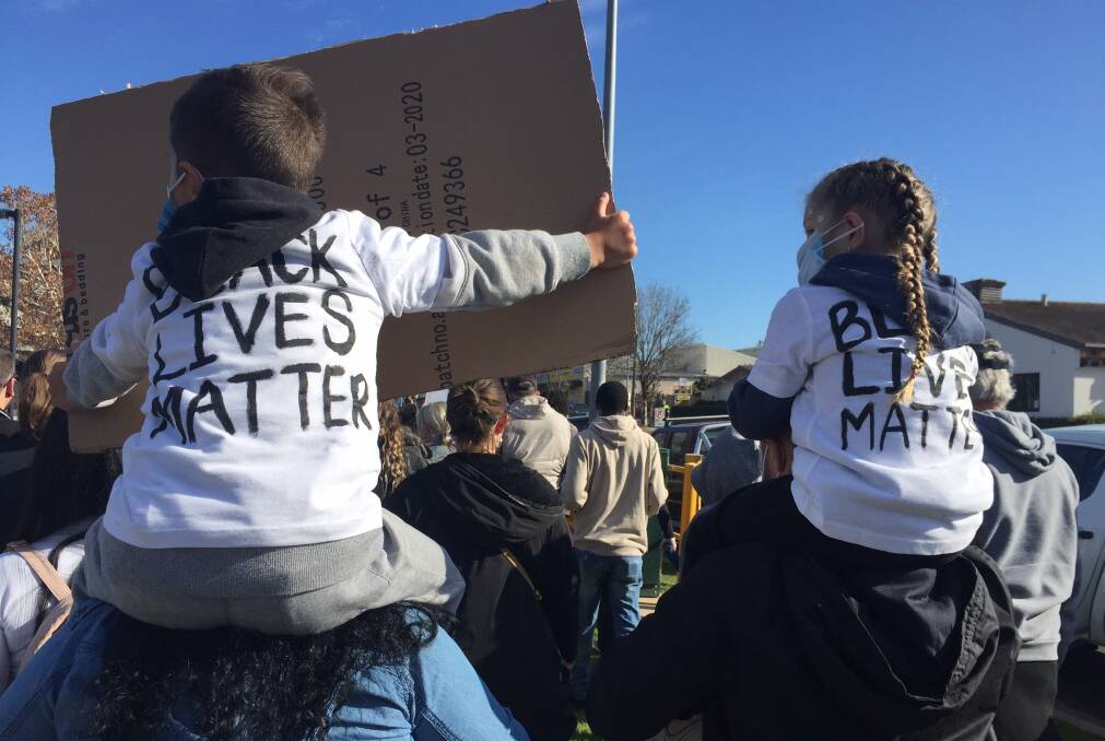 Flashback: Protesters at a Black Lives Matter rally held in Wagga earlier this month. Picture: TWITTER/@Koorin_gal