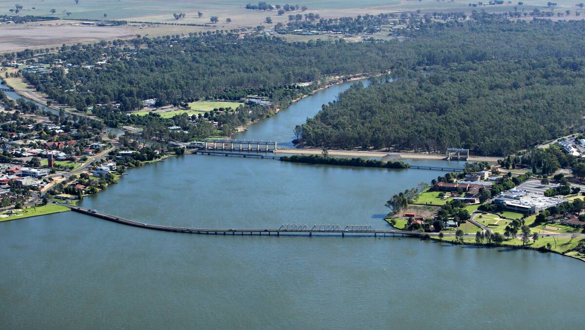 Overview: Looking west across Lake Mulwala towards the main Yarrawonga-Mulwala bridge and the weir which will close to traffic next year. 
