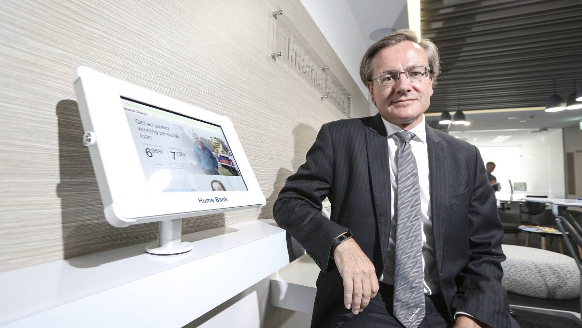 Moving on: Hume Bank chief executive David Marshall at the refurbished head office in Albury's Olive Street which reflects his embrace of digital banking. 