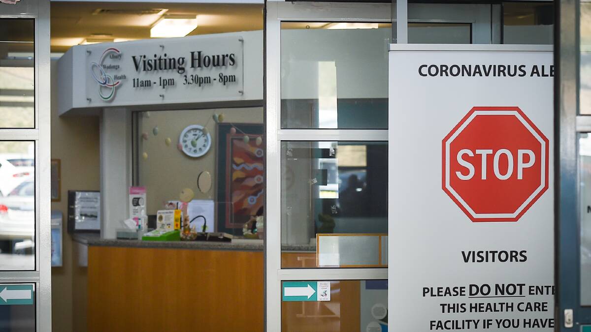 Focal point: The entrance to the Albury hospital which has been geared up for coronavirus cases since last year.