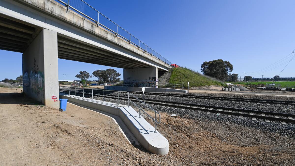 BEFORE: The railway underneath the Murray Valley Highway before it was lowered during a frenzy of work in September 2023. Picture by Mark Jesser