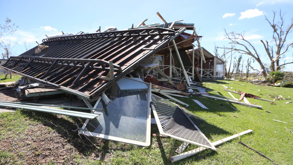 Flashback: A damaged cabin which was flipped over by wild winds when a tornado struck the Mulwala region in 2013.