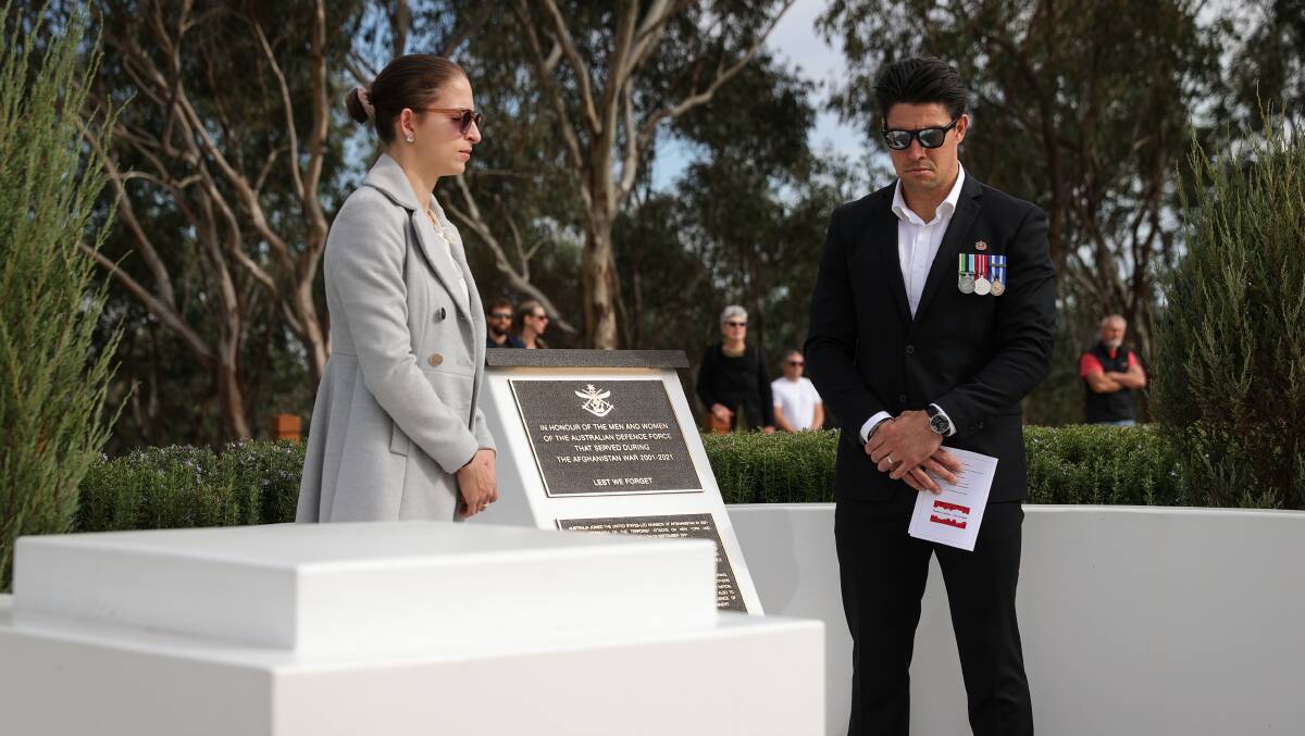 Big moment: Laura and Zak Rogers after unveiling plaques for Afghanistan war. Picture: JAMES WILTSHIRE