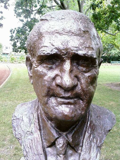 Head piece: A bust of John McEwen that forms part of the row of prime ministers that appears in Ballarat's botanic gardens.