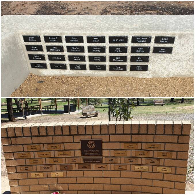 New and old: The fresh memorial wall for Lavington Lions Club members with the old wall which previously stood at the park. Pictures: JOANNE DUFFY