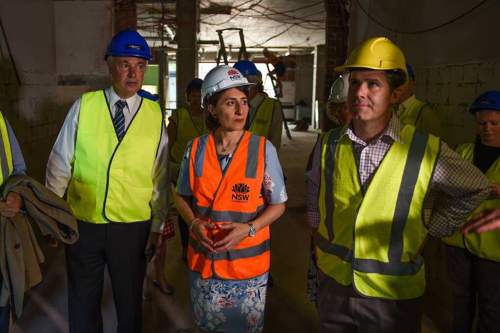 Flashback: Gladys Berejiklian in January 2019 with the two Albury MPs to serve her and fellow Liberal Party members Greg Aplin and Justin Clancy. At the time she was in a relationship with disgraced former Wagga MP Daryl Maguire. Picture: MARK JESSER