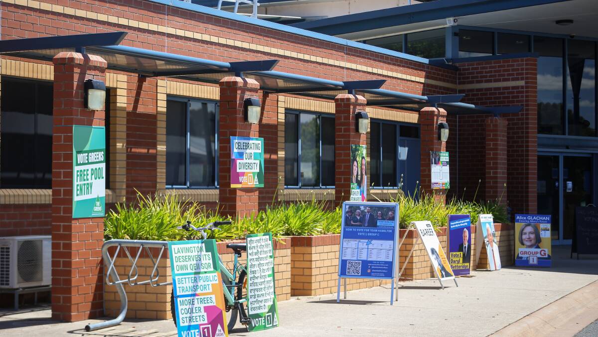 Not permissible: Greens promotional posters attached to Lavington's Mirambeena community centre were deemed out of order with election rules. Picture: JAMES WILTSHIRE