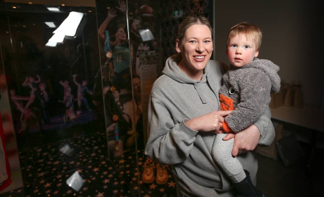 Big thrill: Lauren Jackson with son Lenny in September. She is rapt he will have the opportunity to ride a ferry that will be named in her honour. Picture: JAMES WILTSHIRE