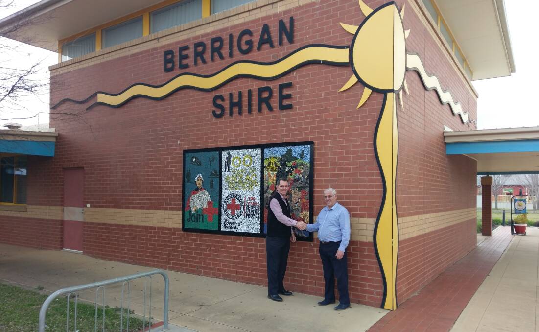 Done deal: Bendigo Bank Coleambally community branch manager Chris Noack with Berrigan Shire general manager Rowan Perkins at the council's chambers which will become home to financial trading. 