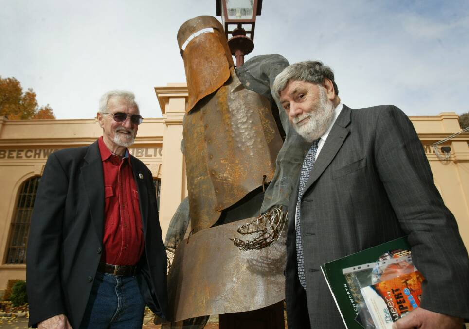 Flashback: Ian Jones with former federal MP Barry Jones at Beechworth in 2006 when they participated in a debate about Ned Kelly.