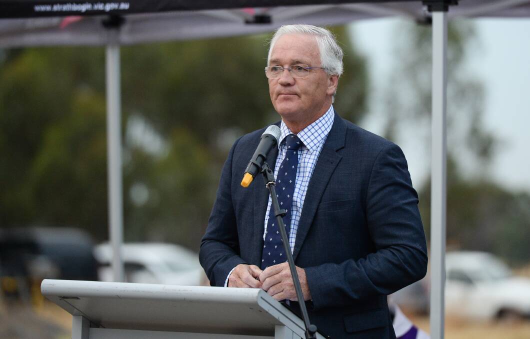 Going: Damian Drum speaks at commemorations to mark the 50th anniversary of the Southern Aurora crash near Violet Town in 1969. Picture: MARK JESSER