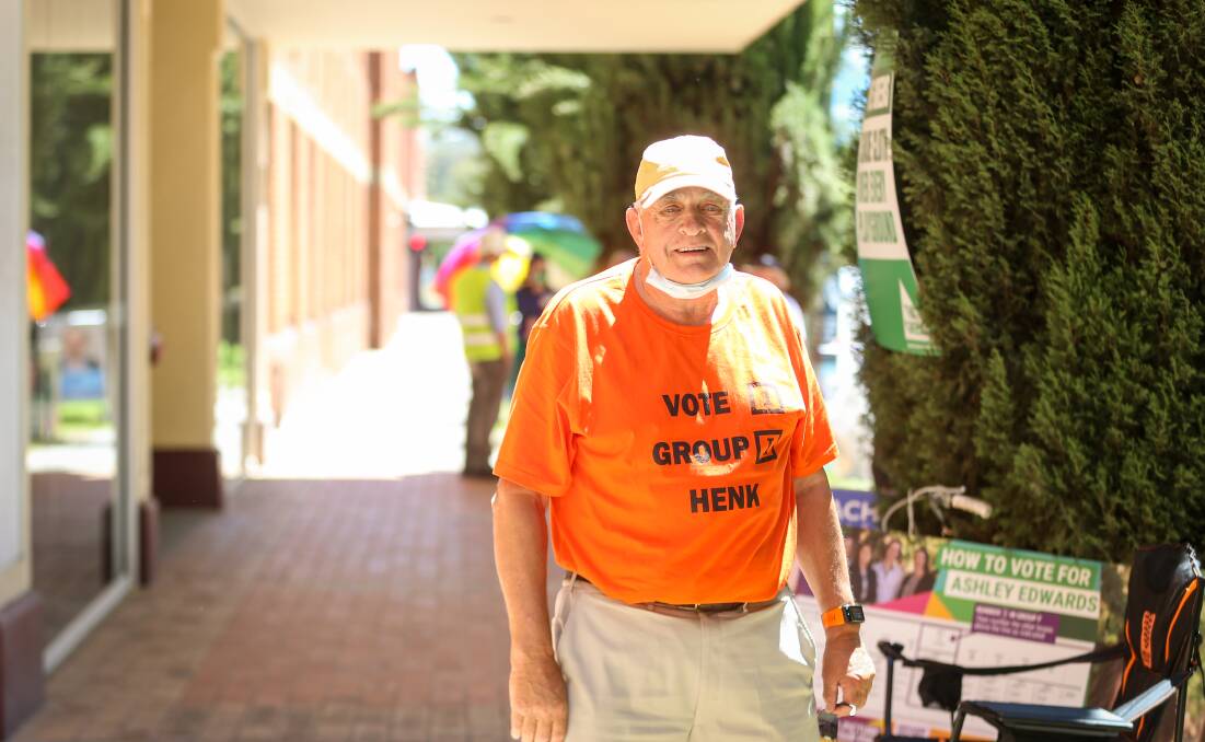 Charged: Albury councillor Henk van de Ven outside the prepolling booth in Smollett Street last week. Picture: JAMES WILTSHIRE