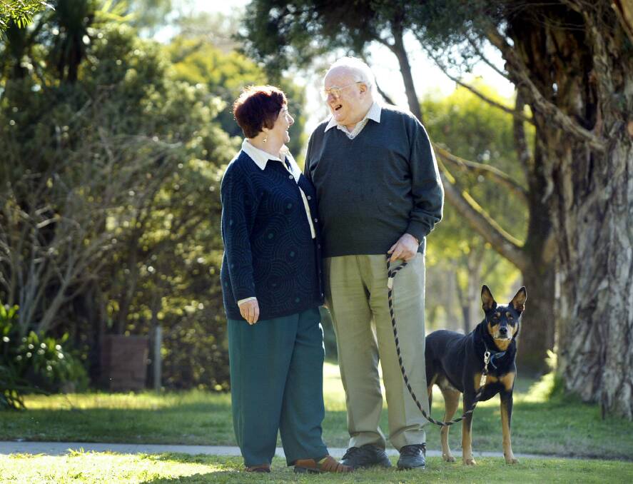 Fine romance: Audray Banfield and Roy Guthrie in 2005 with their pet kelpie Ben. They married in 1984 after meeting at a Labor Party fundraiser in 1980.