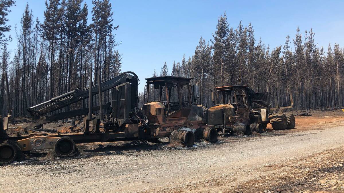 Collateral damage: These timber harvesting machines were destroyed by the fire which incinerated much of Green Hills State Forest near Batlow.