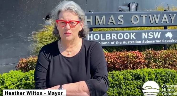 Making a plea: A still of Greater Hume mayor Heather Wilton in her short Facebook video urging her shire's residents to obtain COVID vaccinations.