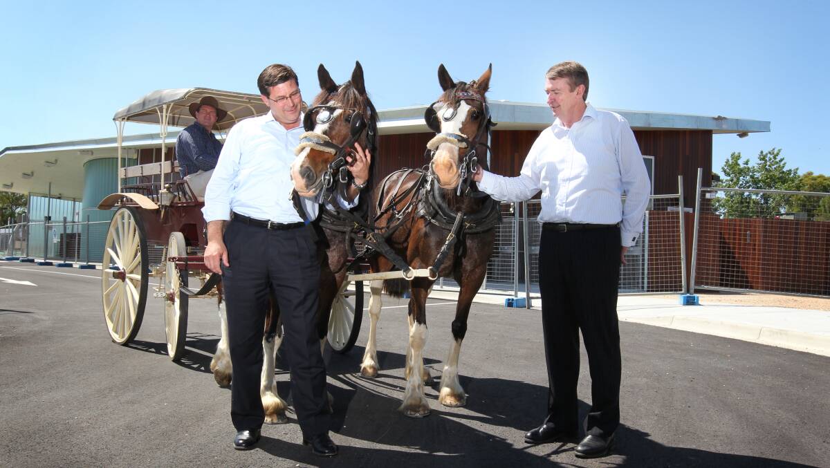 Perennial problem: To illustrate woes with the North East railway line member for Benambra Bill Tilley and then Opposition transport spokesman Terry Mulder used a horse and cart in 2010 to highlight how slow trains were and continue to be between Melbourne and Albury.