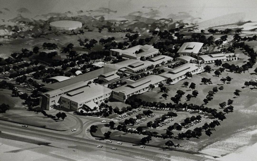 A sketch of the Albury Base Hospital before it was opened. At the time MP Ian Glachan said it would "definitely be the best in country NSW". 