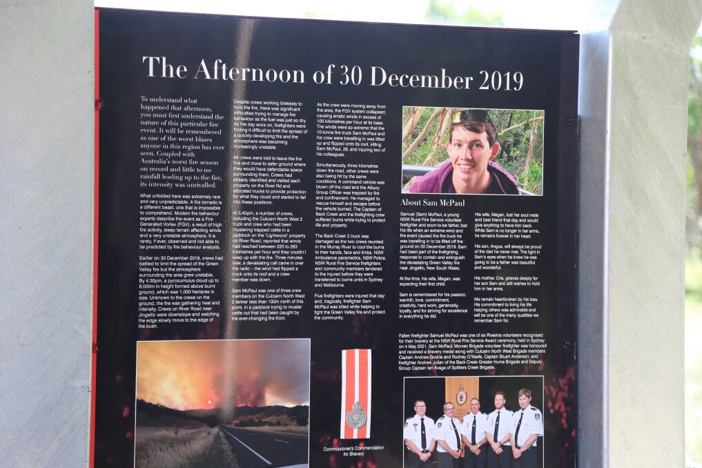How it unfolded: An information panel at the memorial which tells of what occurred on the day Samuel McPaul died and includes tributes from his family.