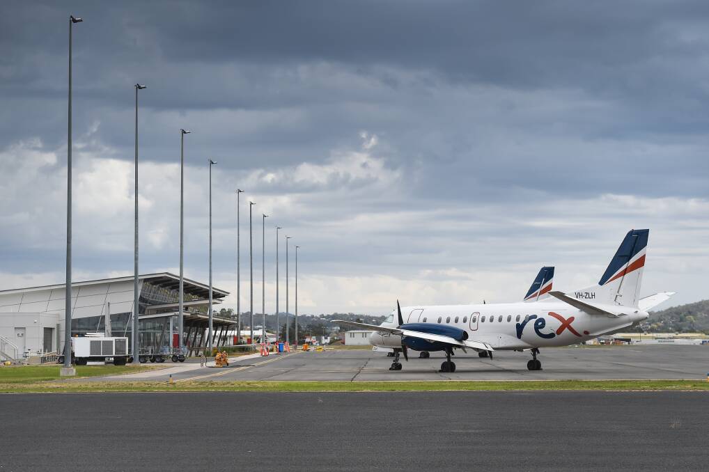 Beating off some storm clouds: Regional Express planes sit at Albury airport on Sunday following the announcement of a new federal government rescue package on Saturday. Picture: MARK JESSER