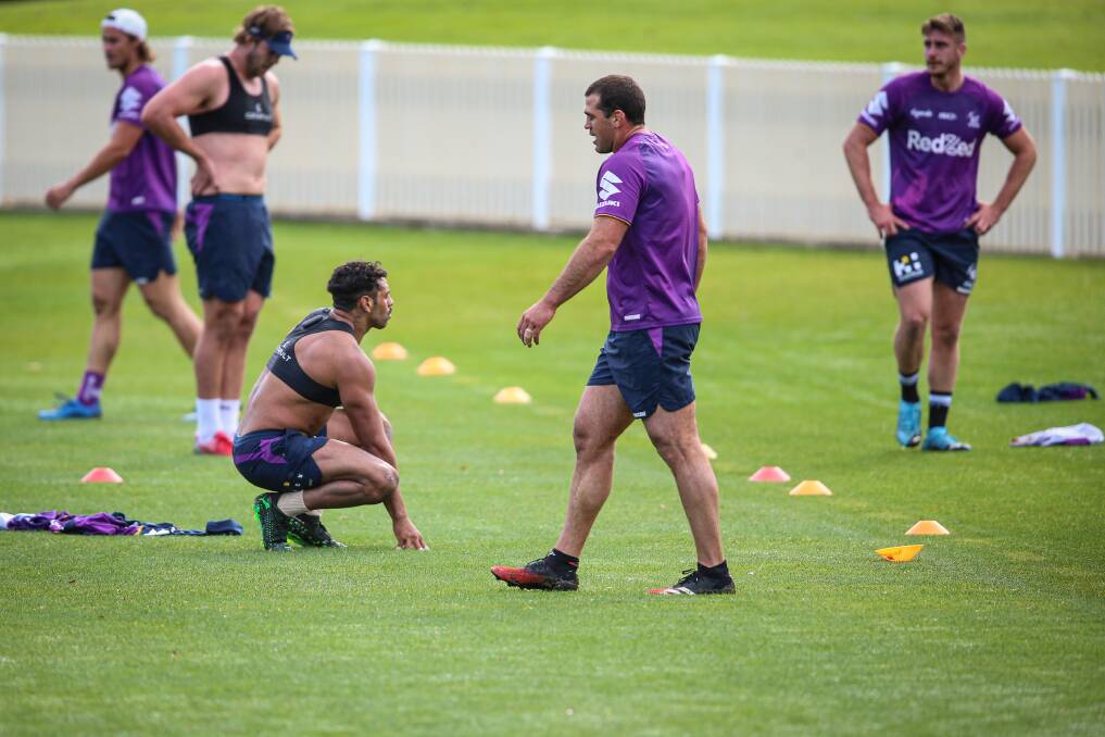 Launching pad: Melbourne Storm players in Albury earlier this year at a camp held ahead of the season restarting after it shutdown due to COVID-19.
