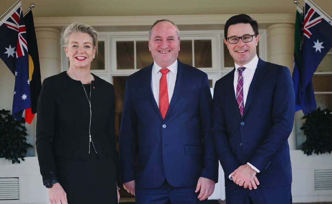 Nationals in charge: Bridget McKenzie with Nationals leader Barnaby Joyce and fellow party MP and minister David Littleproud. Picture: TWITTER
