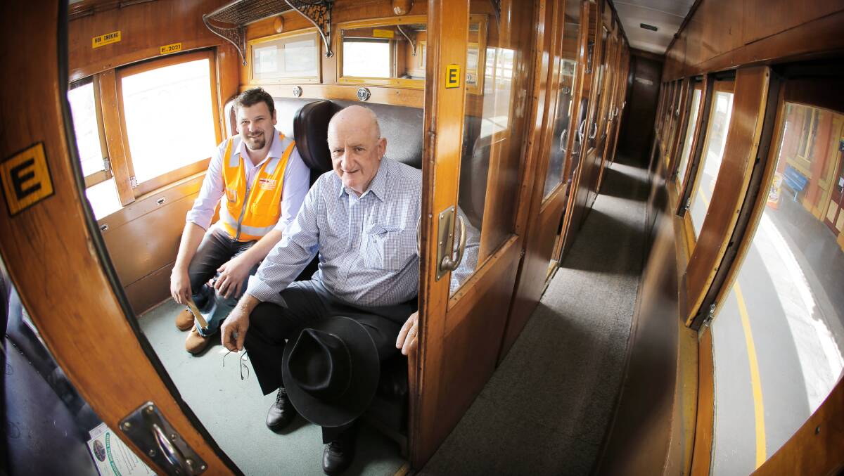 Pair of gunzels: Ross Jackson and Tim Fischer who have collaborated on a project to run a train to Boree Creek.