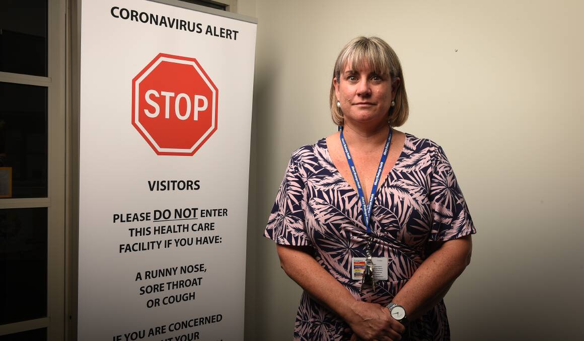 Can't say: Sally Squire at Albury hospital. She is unable to say how two patients admitted for coronavirus treatment are faring. Picture: MARK JESSER