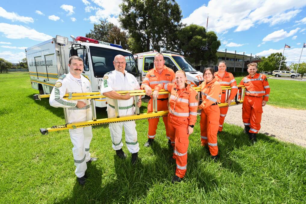 Teaming up: VRA members Ben Moyle and Paul Marshall and SES quintet Curtis Kishere, Kate Flack, Miranda Simmons, Mel Ramsden and Callan Spalding at the site of their proposed new joint home. Picture: MARK JESSER