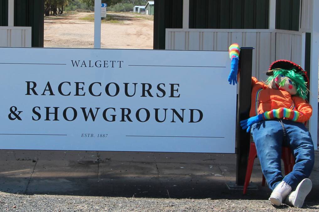 Gatekeeper's stuffed: A No Show Scarecrow takes a seat at the entrance to the Walgett showground in northern NSW. Picture: ASC NSW