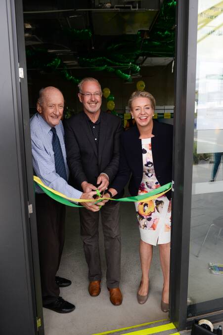 Happy day: Tim Fischer with Mark Byatt and Bridget McKenzie at the launch of the National Party's Indi election campaign last month. Picture: MARK JESSER