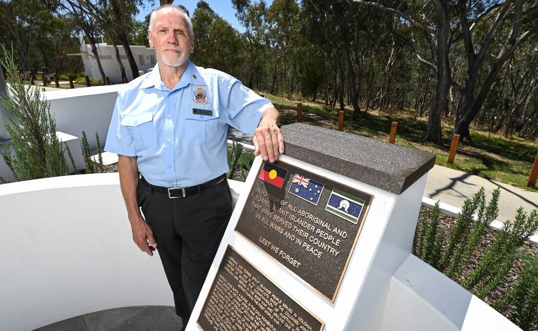 Tribute: Albury RSL sub-branch vice president Harry Hacking pictured in February at the alcove which is dedicated to Indigenous service personnel. Picture: MARK JESSER