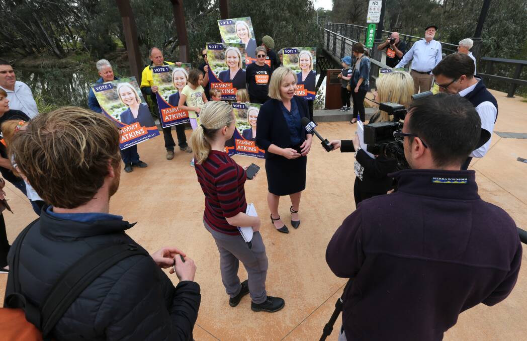 No hope: Independents such as Tammy Atkins, seen here launching her campaign for Ovens Valley in Wangaratta in September, has no chance of winning, according to Labor stalwart Zuvele Leschen. 