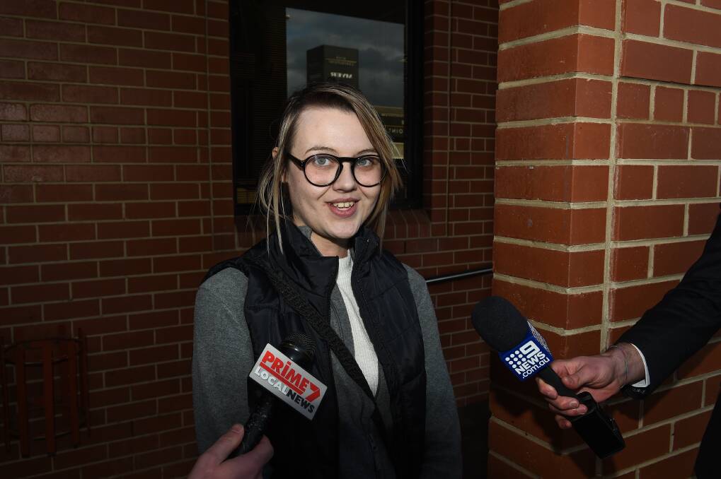 In the spotlight: Amber Holt answers reporters' questions after being sentenced to community work in Albury Court on Tuesday.