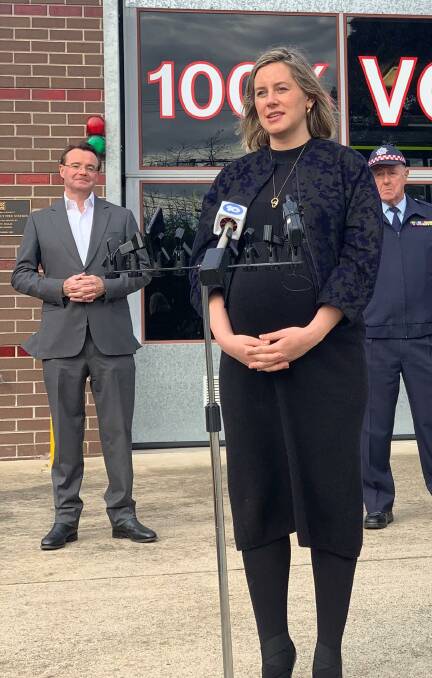 Steph Ryan this month with Liberal leader Michael O'Brien watching on during a media conference to discuss CFA changes. Picture:FACEBOOK