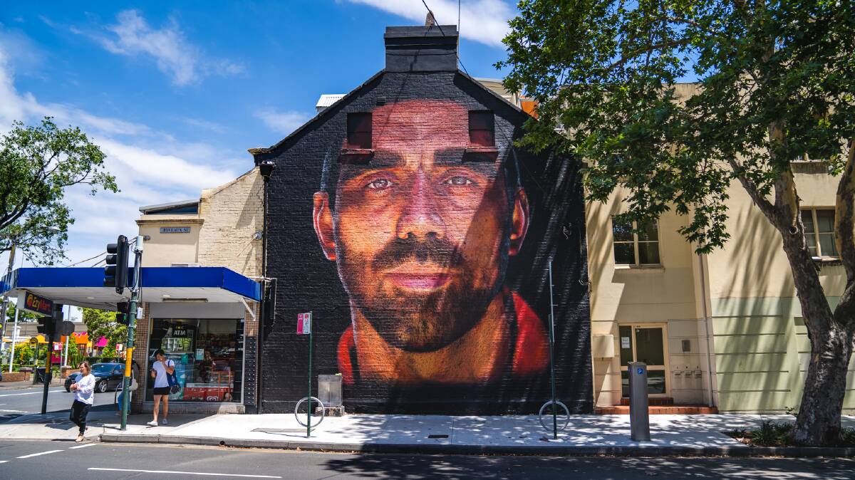 Love job: Apparition Media created this mural as a tribute to footballer Adam Goodes. Company founder Tyson Hunter said it was a response to the crowd abuse aimed at the Sydney Swans player during his last years in the AFL. 