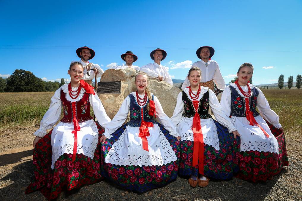 High country attire: Members of the Lajkonik Polish dance troupe from Sydney in traditional mountain costumes.