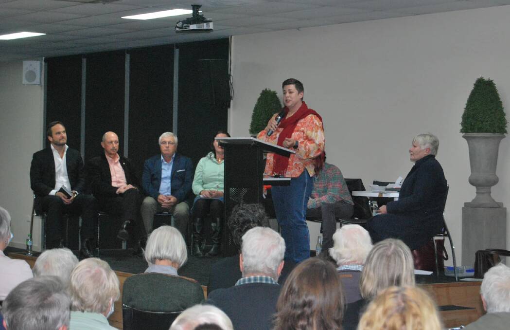 Sign of democracy: Labor contender Nadia David speaks at a Benalla election forum for Indi candidates held last month. Picture: FACEBOOK 