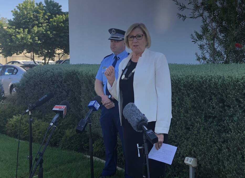Facing questions: Wagga police chief Bob Noble and Murrumbidgee Local Health District chief executive Jill Ludford speak to the media in Wagga on Tuesday. Picture: DAILY ADVERTISER