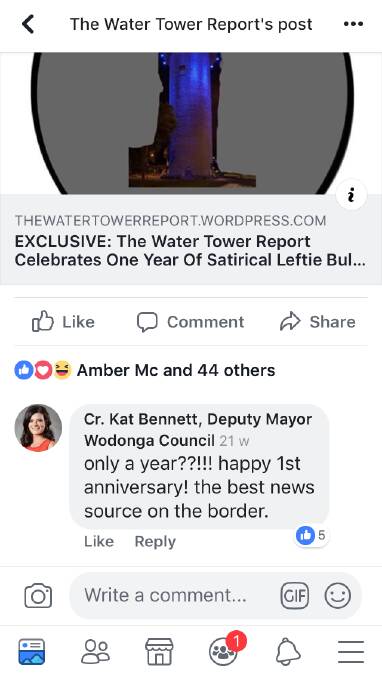 Long time fan: Cr Bennett, using her council Facebook page, lauds the mock reportage site as "the best news source on the border".