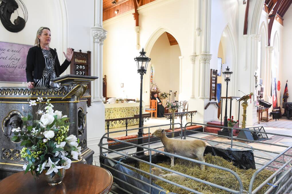 Flashback: Sussan Ley speaks to parishioners at St Matthew's Church in 2018 as part of a service blessing animals. 