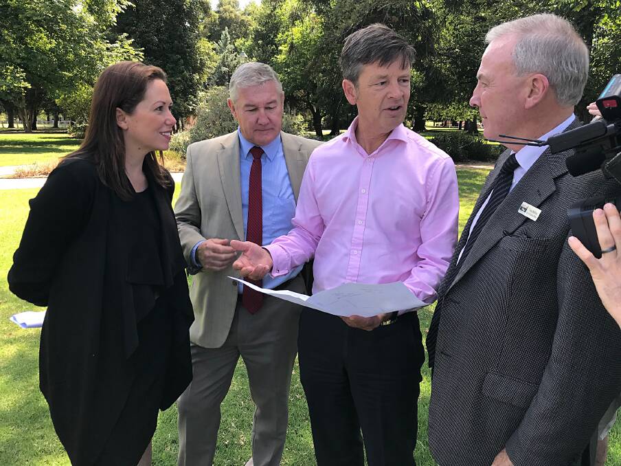 Solid proposal: Jaclyn Symes, Don Firth, Luke Donnellan and Benalla Council chief executive Tony McIlroy at the Benalla Botanic Gardens this week.