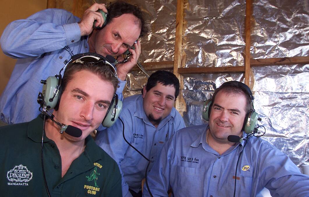 Flashback: Andrew Startin during a guest appearance with the blue-shirted OAK FM football commentary team in 2003, Ian Gambold, Brendan Rhodes and Wayne Lansdown.