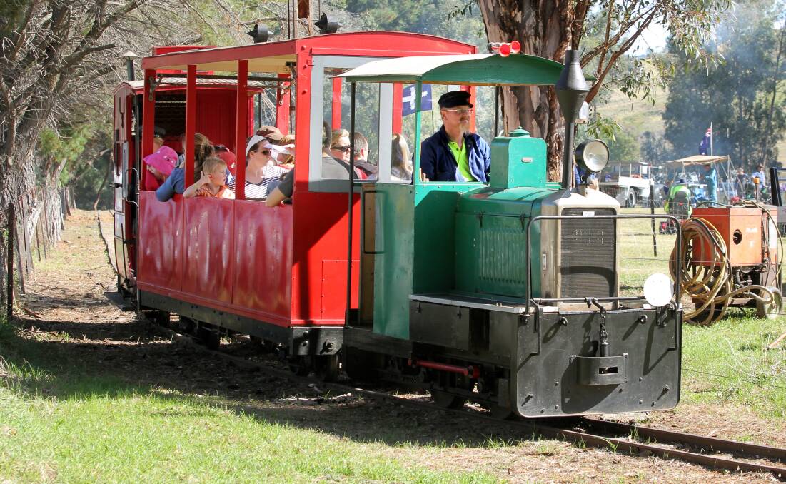 The train travels around the grounds at the annual Easter gathering. Its narrow gauge has made it hard to secure insurance. 
