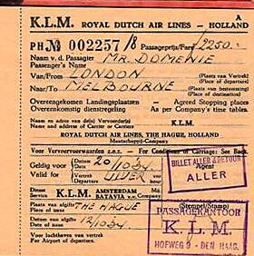 All aboard: Ticket belonging to passenger Roelof Domenie, who travelled on the Uiver's 1934 flight to Melbourne.