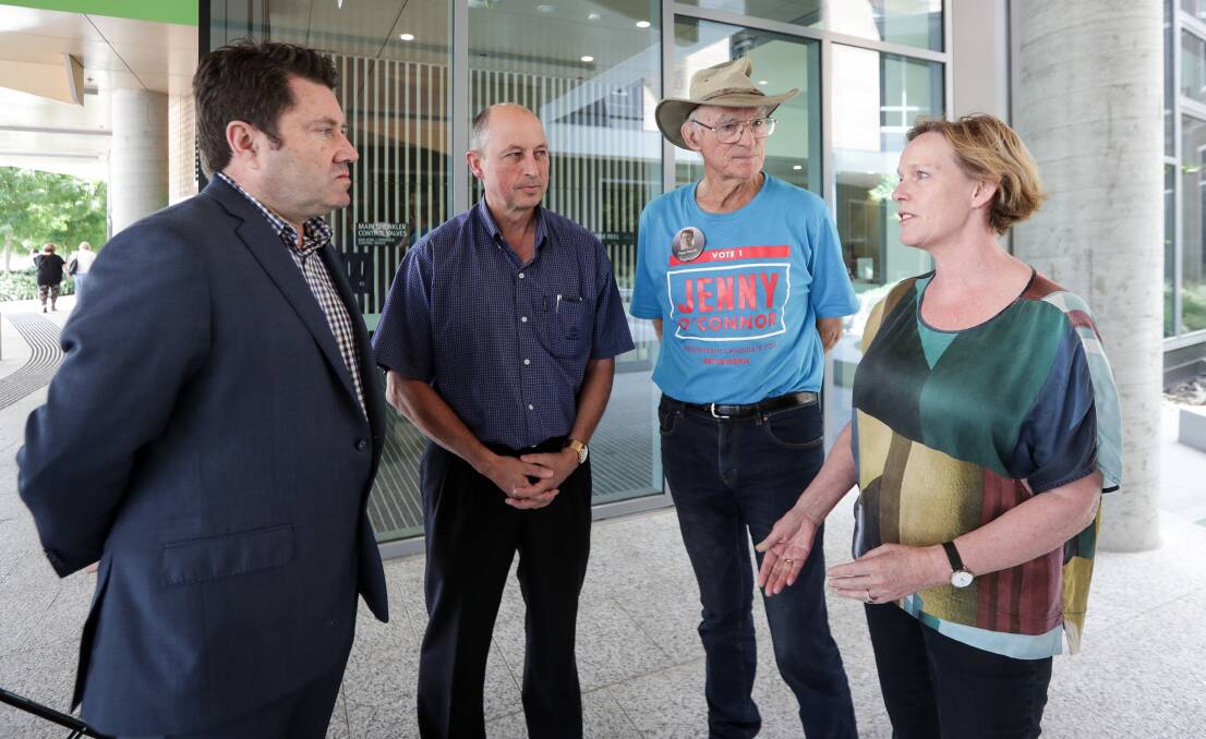 On the same page: Craig Underhill, Julian Fidge, Pieter Mourik and Jenny O'Connor believe Border residents are missing out on health service funding because Albury and Wodonga are safe political seats. Picture: JAMES WILTSHIRE