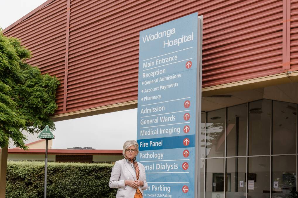 Looking for cash shot: Indi MP Helen Haines outside Wodonga hospital. She wants the federal government to help fund a new medical centre for the Twin Cities.