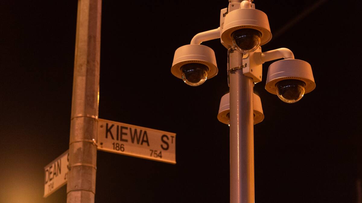 Eyes in the sky: Security cameras which dot Dean Street in central Albury and are now set to be erected through commercial areas of Lavington.